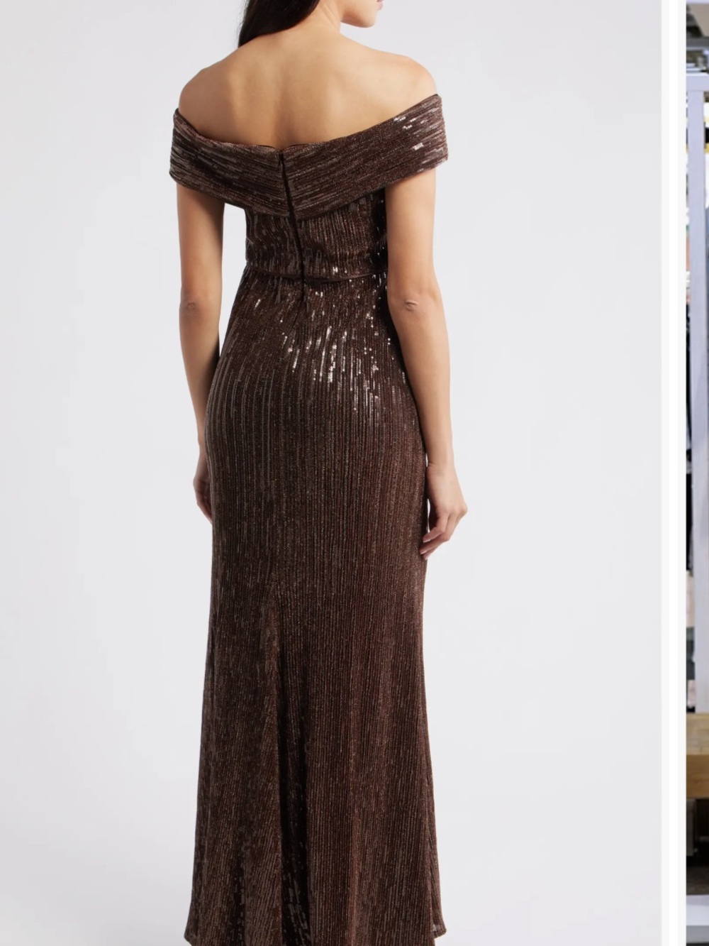 Nwot - Unworn eliza F Sequin Twist Off the Shoulder Gown - Picture 2 of 2